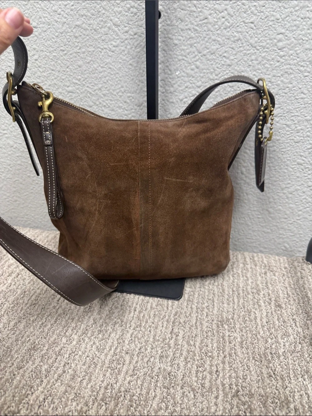 Vintage Coach Legacy Brown Suede Hobo Bag with Dark Brown Leather Strap